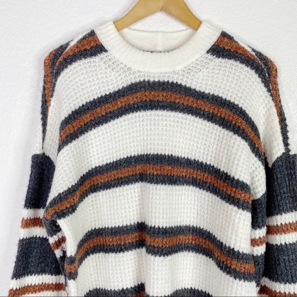 American Eagle Striped Oversized Waffle Knit Pullover Sweater - Picture 2 of 7